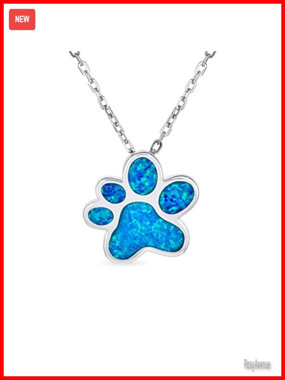 Blue Opal Inlay Paw Print Pendant Necklace Sterling Silver Pet Lover